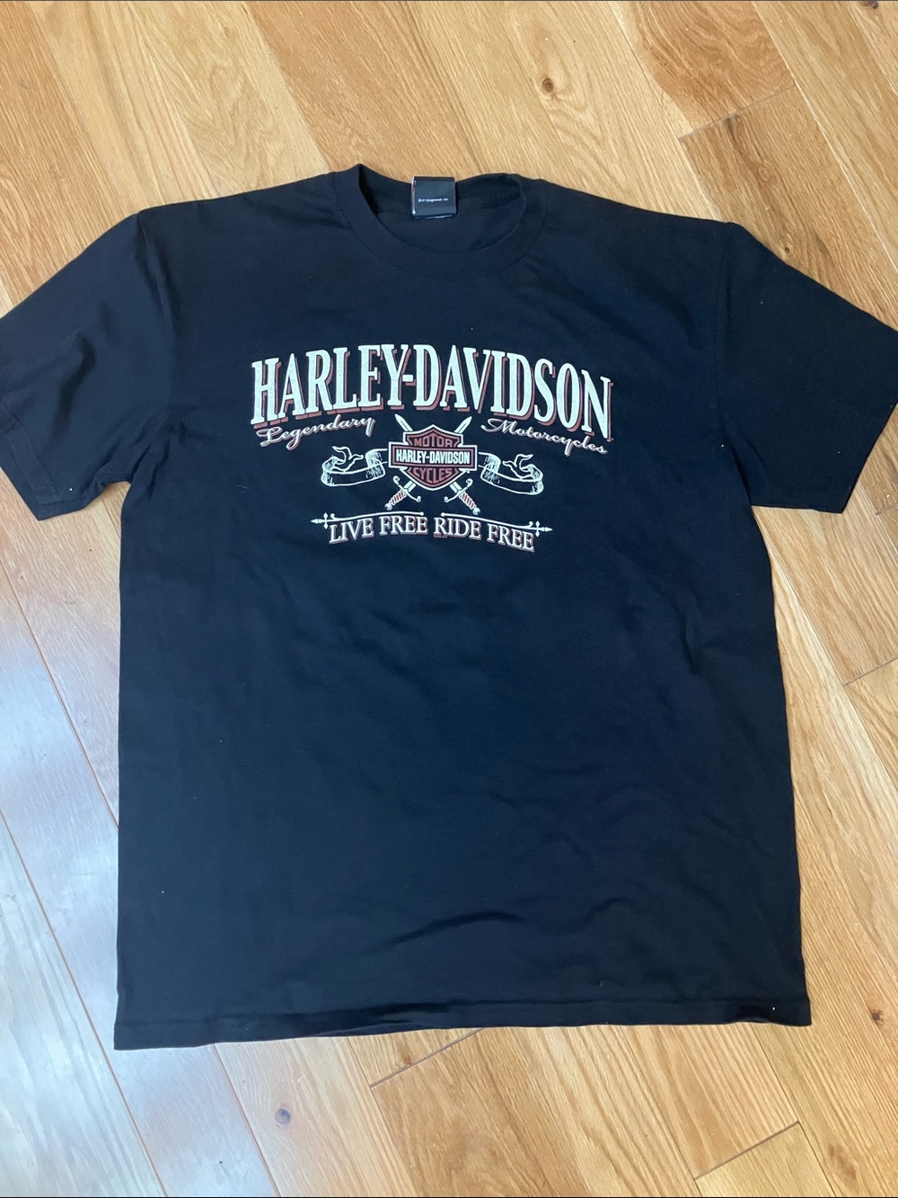 Harley-Davidson Black Tee with Cream Logo and Red Shield XL